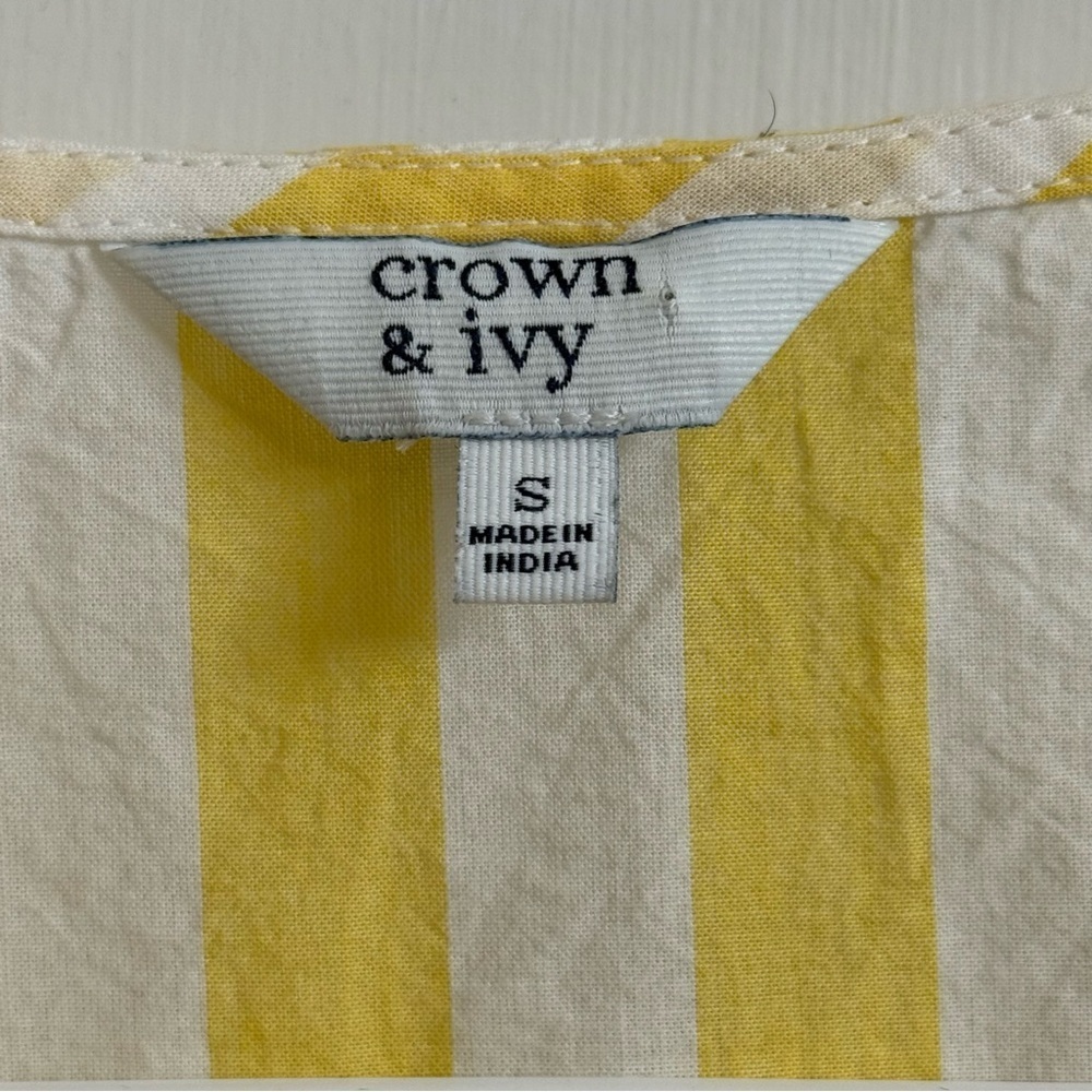 Crown & Ivy Womens Sz S Yellow White Striped Mint Fringe Beaded Tunic Top Blouse - Picture 5 of 8